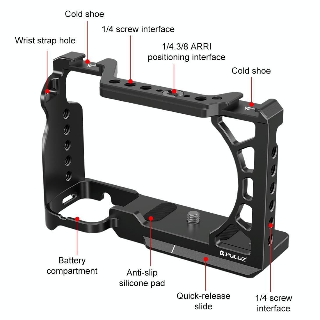 Metal Camera Cage For Sony A6500 / A6400 / A6300 / A6000 - Stabilizer Rig Black