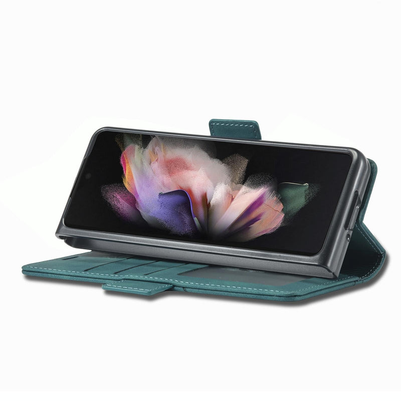 For Samsung Galaxy Z Fold4 5G Leather Dual Side Buckle Phone Cover - Dark Cyan