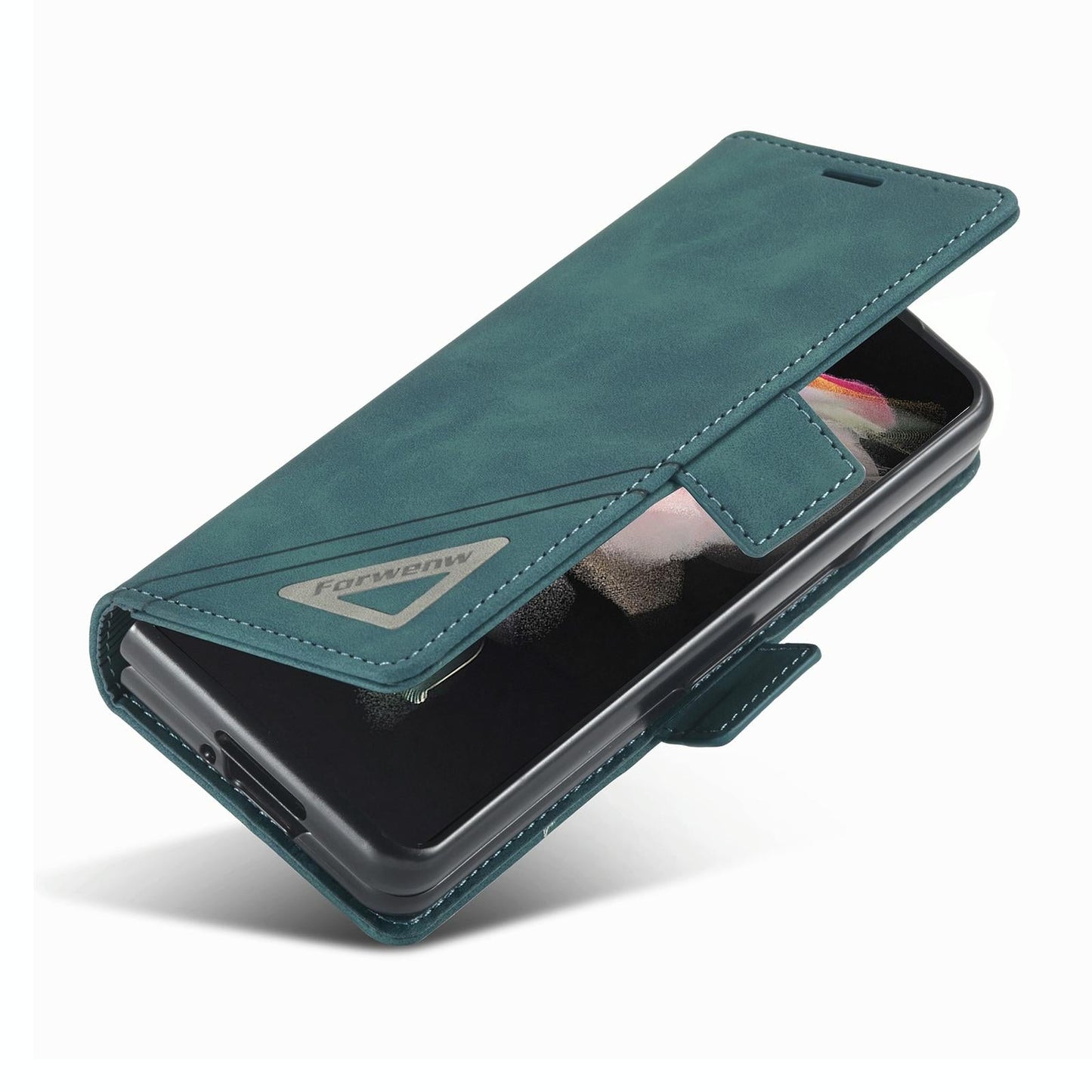 For Samsung Galaxy Z Fold4 5G Leather Dual Side Buckle Phone Cover - Dark Cyan