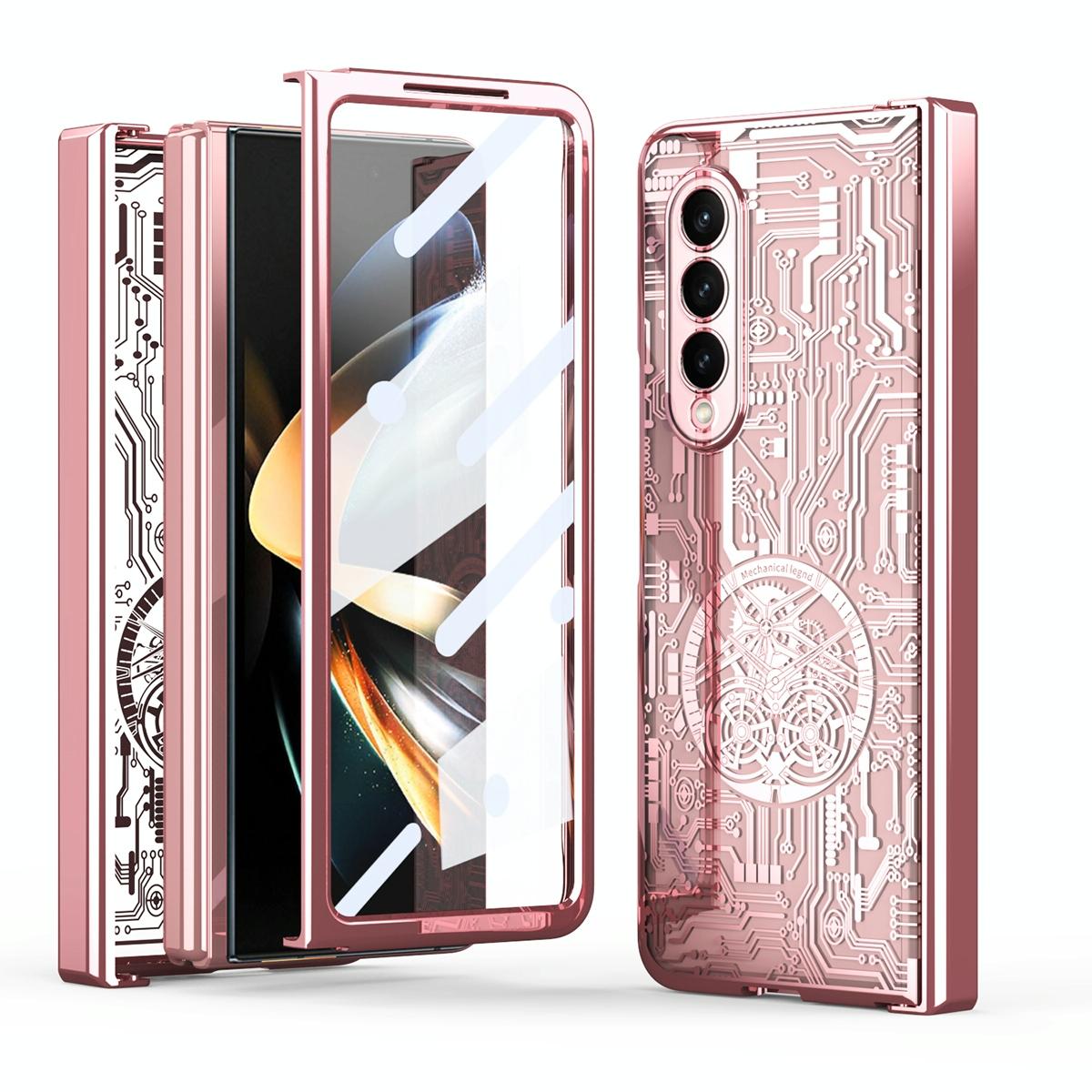 For Samsung Galaxy Z Fold4 5G Foldable Electroplated Phone Case - Mechanical Legend 4. - Rose Gold