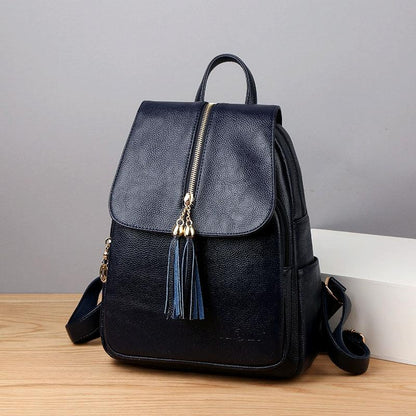 Leather Travel Backpack - Anti-theft Compact - Blue