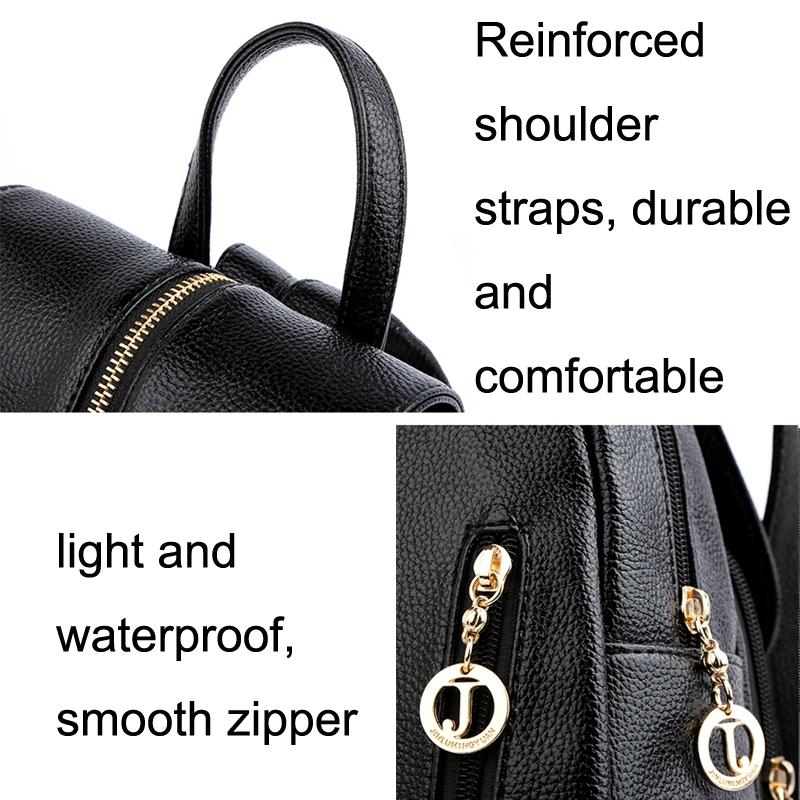 Leather Travel Backpack - Anti-theft Compact - Blue