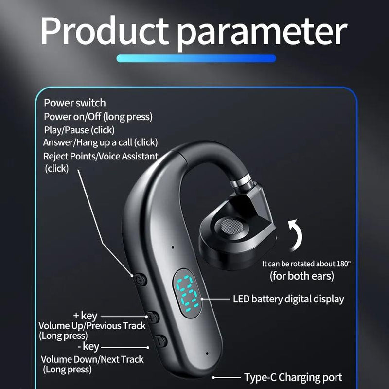 Wireless Bluetooth Headphone with Digital Display - Black - Midnight Blue