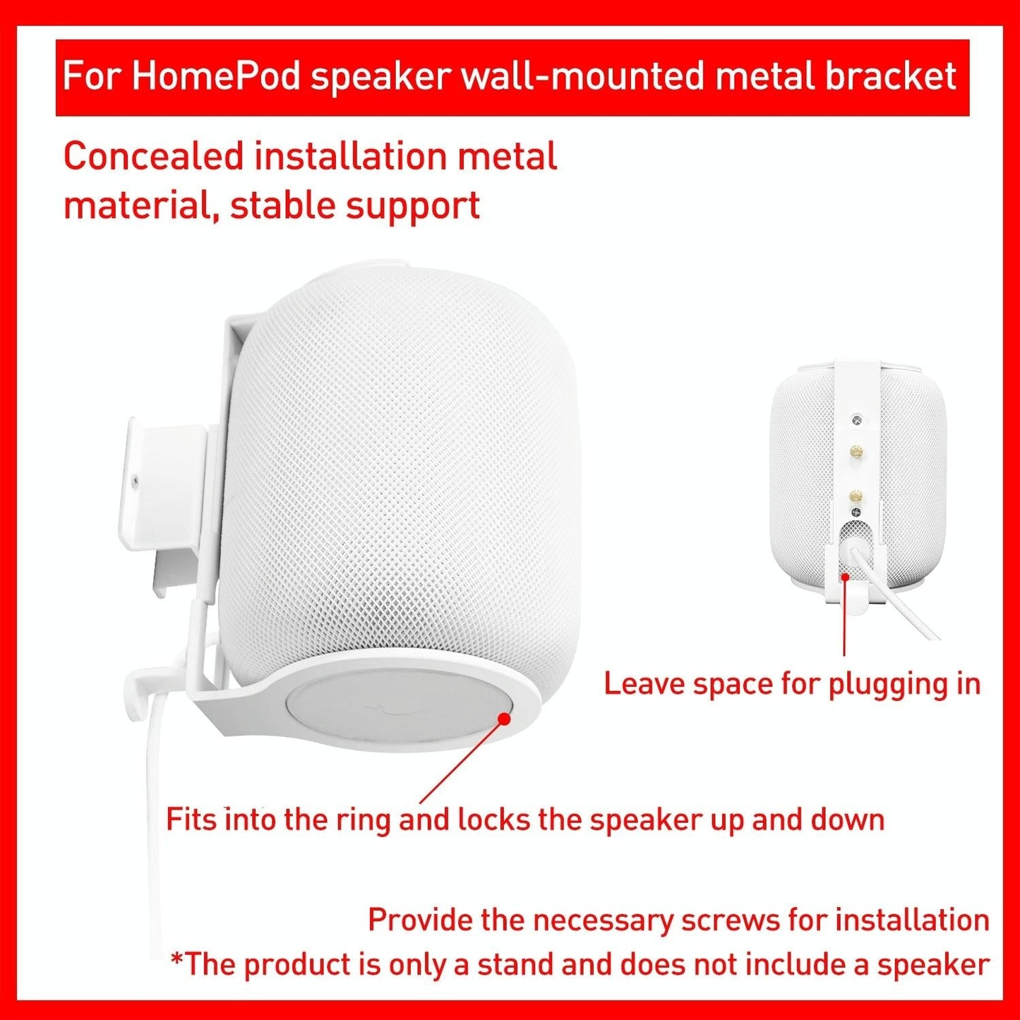 Hidden Wall Mount Bluetooth Speaker Bracket - Wireless - White
