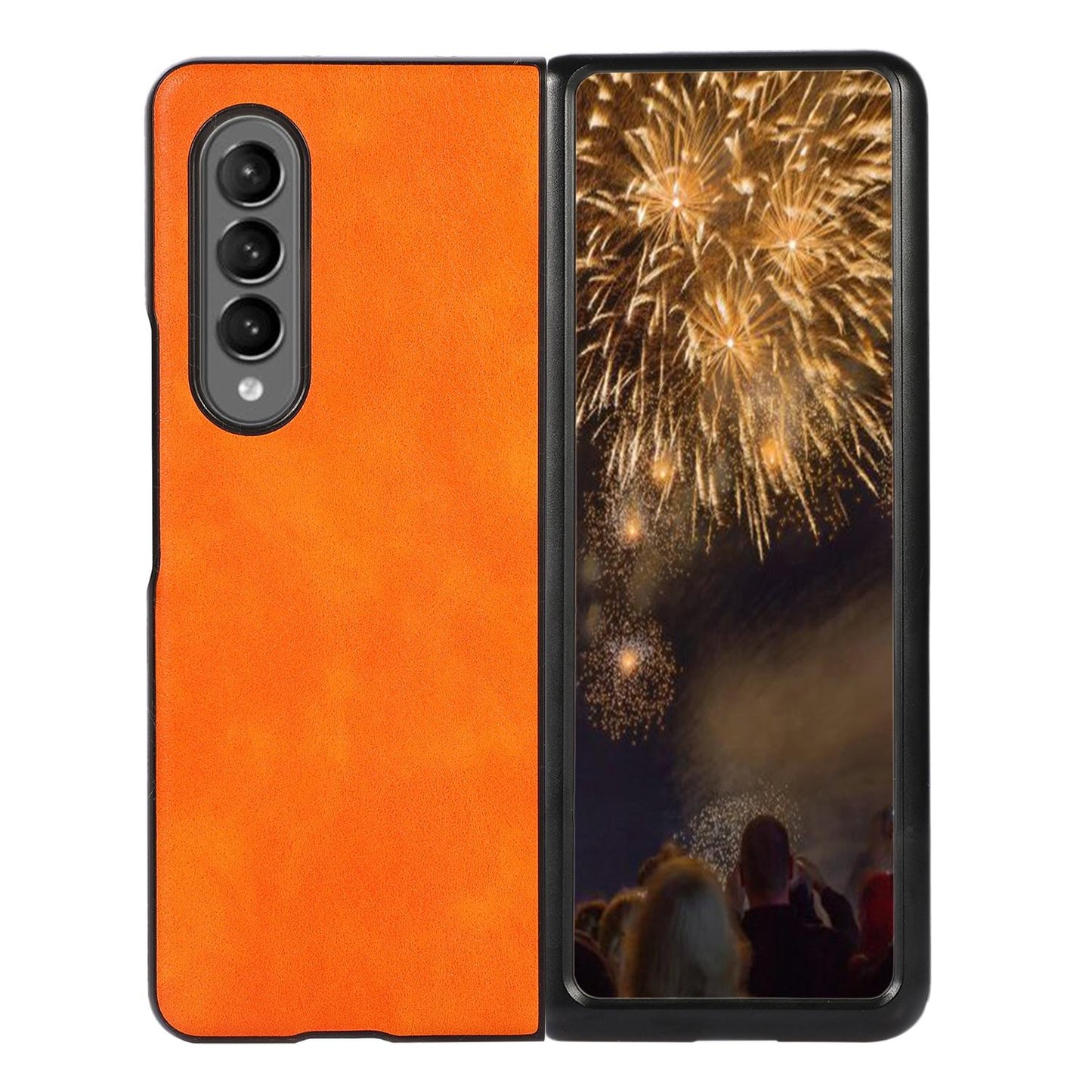 For Samsung Galaxy Z Fold4 5G Two Tone Litchi Pu Case - Slim & Stylish - Orange