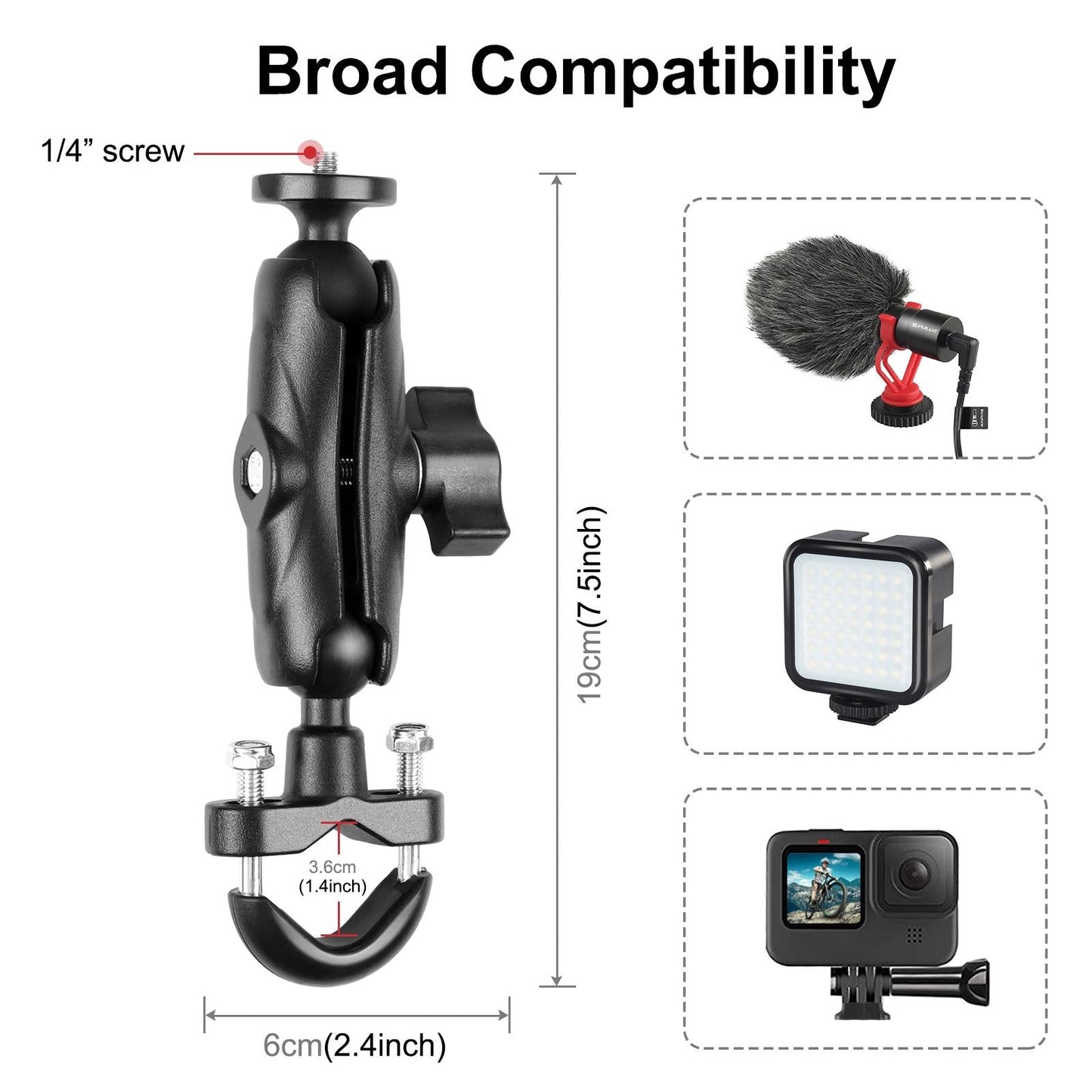 Motorcycle Handlebar Fixed Mount u Bolt Base Holder for Gopro and Other Action Cameras