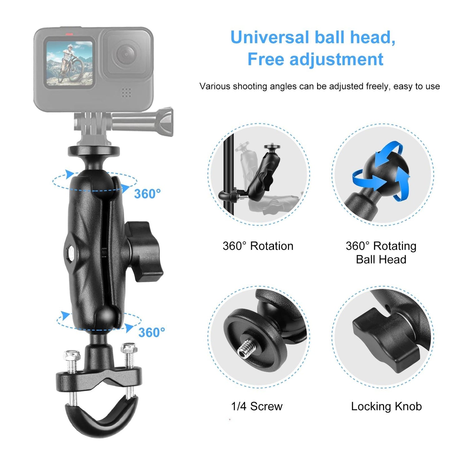 Motorcycle Handlebar Fixed Mount u Bolt Base Holder for Gopro and Other Action Cameras