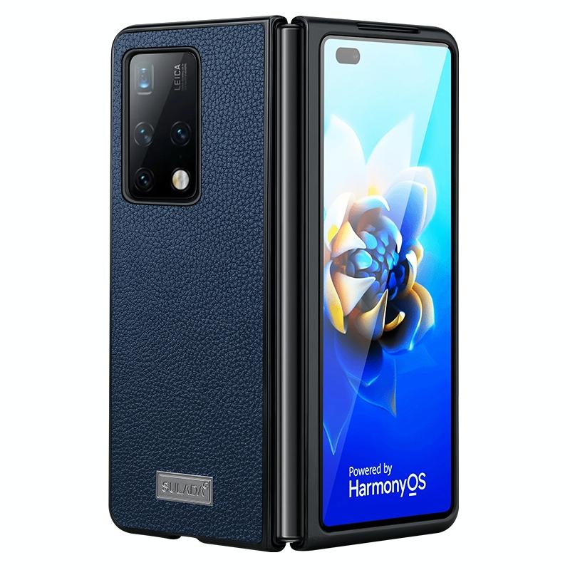 For Samsung Galaxy Z Fold4 5G Handmade Leather Shockproof Tpu Case - Blue