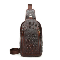 Men Cowhide Crocodile Texture Crossbody Chest Bag One Shoulder Design - Crocodile Head