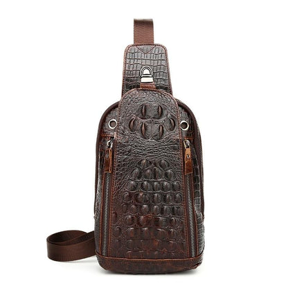 Men Cowhide Crocodile Texture Crossbody Chest Bag One Shoulder Design - Crocodile Head