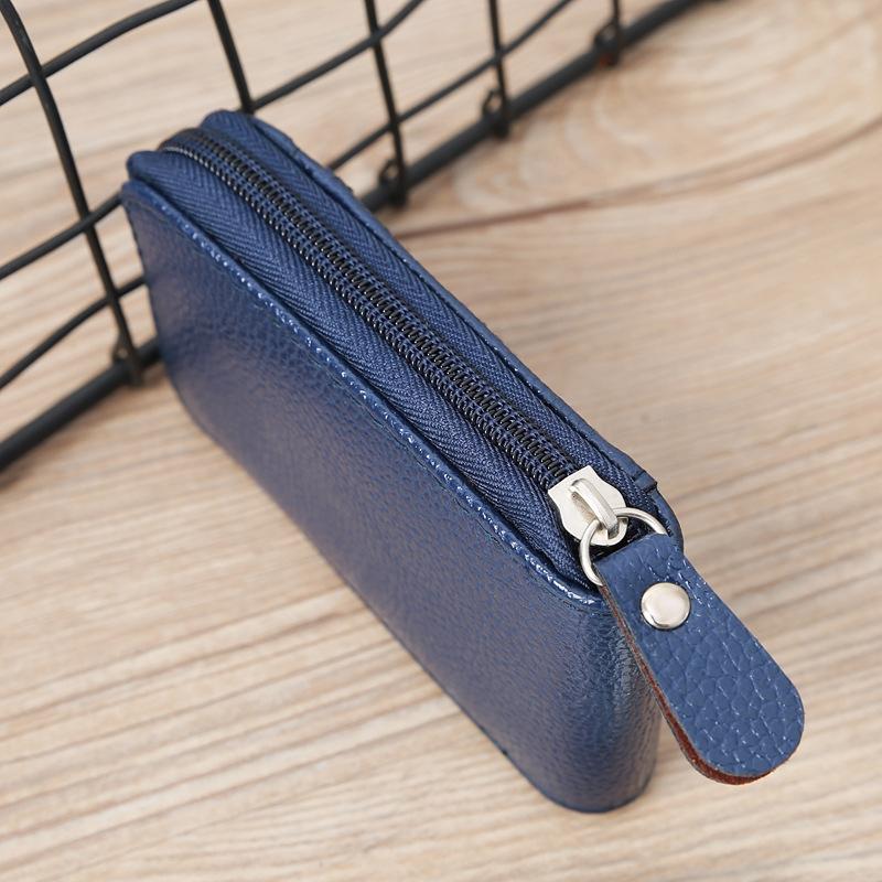 Woven Mini Coin Purse For Ladies Student Id & Card Holder - Navy Blue