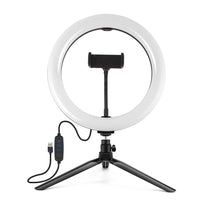 10.2 Selfie Beauty Light with Tripod Mount and Usb 3 Modes Dimmable Led Ring for Vlogging and Photography Cold Shoe Ball Head and Phone Clamp - Black