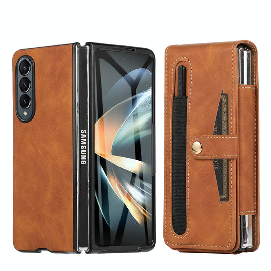 For Samsung Galaxy Z Fold4 5G Leather Folding Phone Case - Brown