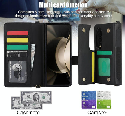 For Samsung Galaxy z Fold4 5G Multifunctional Rhombic Leather Crossbody Phone Case - Black