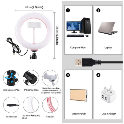 7.9 Dual Colour Led Ring Light with Usb Dimmable for Vlogging and Photography - Black