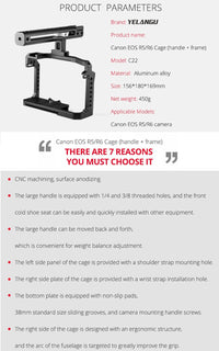 Video Camera Cage Stabilizer With Handle for Canon R5 / R6