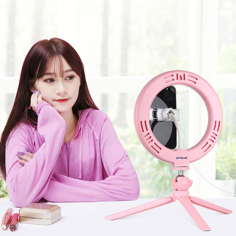 7.9 Led Ring Light with Tripod and Phone Clamp - 3 Modes Dimmable Dual Colour Temperature - Black