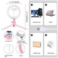 7.9 Led Ring Light with Tripod and Phone Clamp - 3 Modes Dimmable Dual Colour Temperature - Black