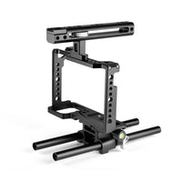 Camera Cage Stabilizer With Handle & Rail Rod Mount - Black for Panasonic Lumix Dc-S1H / Dc-S1 / Dc-S1R
