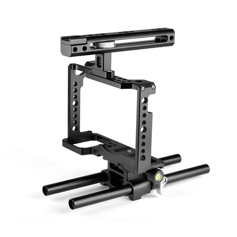 Camera Cage Stabilizer With Handle & Rail Rod Mount - Black for Panasonic Lumix Dc-S1H / Dc-S1 / Dc-S1R
