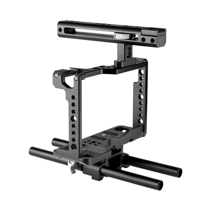 Camera Cage Stabilizer With Handle & Rail Rod Mount - Black for Panasonic Lumix Dc-S1H / Dc-S1 / Dc-S1R