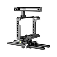 Camera Cage Stabilizer With Handle & Rail Rod Mount - Black for Panasonic Lumix Dc-S1H / Dc-S1 / Dc-S1R