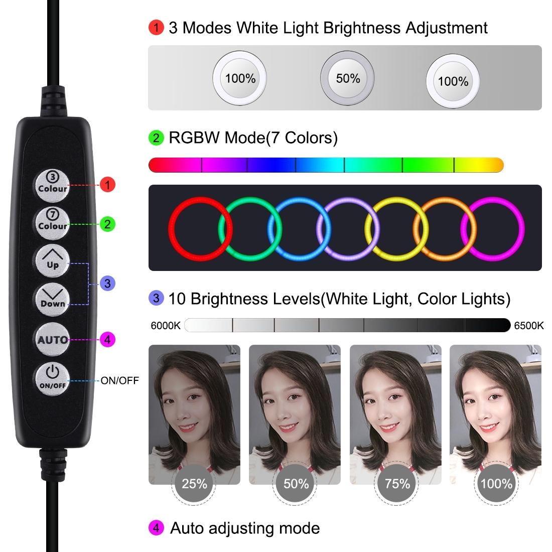 30cm Curved Surface Led Ring Light with Tripod and Phone Clamp - 10 Modes 8 Colours Usb Powered