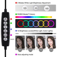 30cm Curved Surface Led Ring Light with Tripod and Phone Clamp - 10 Modes 8 Colours Usb Powered