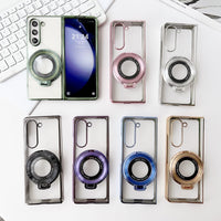 For Samsung Galaxy z Fold4 5G Shockproof Magsafe Holder for Rotating Plating Phone Case - Silver
