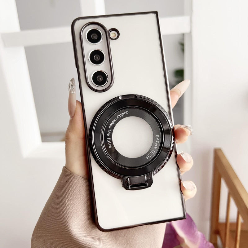 For Samsung Galaxy z Fold4 5G Shockproof Magsafe Holder for Rotating Plating Phone Case - Silver