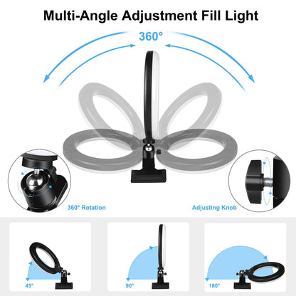 10.2 Ring Light with Monitor Clip & Usb 3 Modes Dual Colour Temperature Dimmable Curved Diffuse Vlogging Selfie Beauty Photography Video Lights Phone Clamp - Black