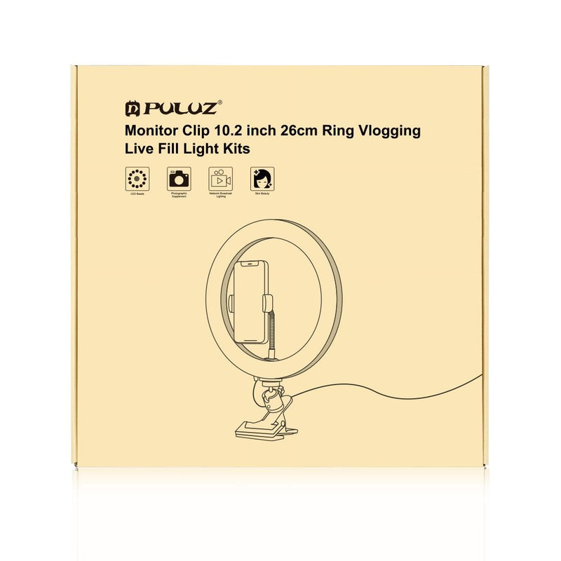 10.2 Ring Light with Monitor Clip & Usb 3 Modes Dual Colour Temperature Dimmable Curved Diffuse Vlogging Selfie Beauty Photography Video Lights Phone Clamp - Black