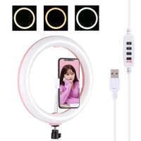 26cm Usb 3 Modes Dimmable Led Ring Light with Phone Clamp - Black