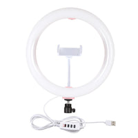 26cm Usb 3 Modes Dimmable Led Ring Light with Phone Clamp - Black