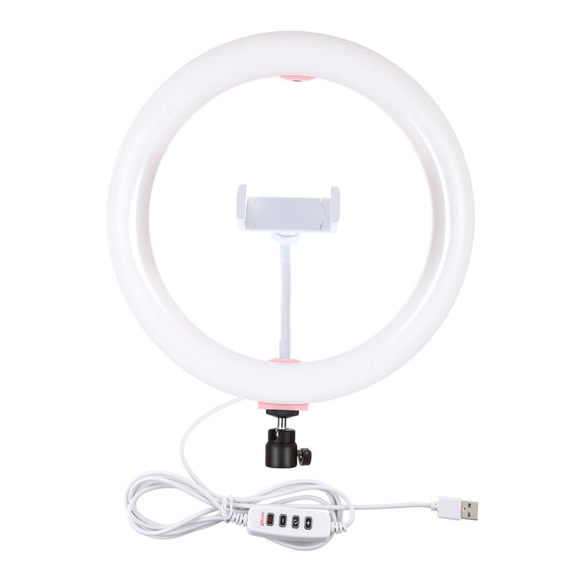 26cm Usb 3 Modes Dimmable Led Ring Light with Phone Clamp - Black