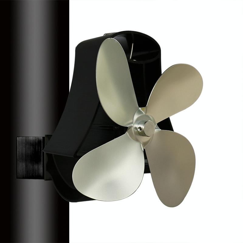 4-blade Heat Powered Fireplace Stove Fan - Aluminum - Black