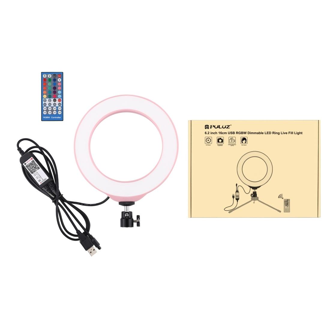 Dimmable 6.2 Usb Rgbw Led Ring Light with Cold Shoe Tripod & Remote - Black