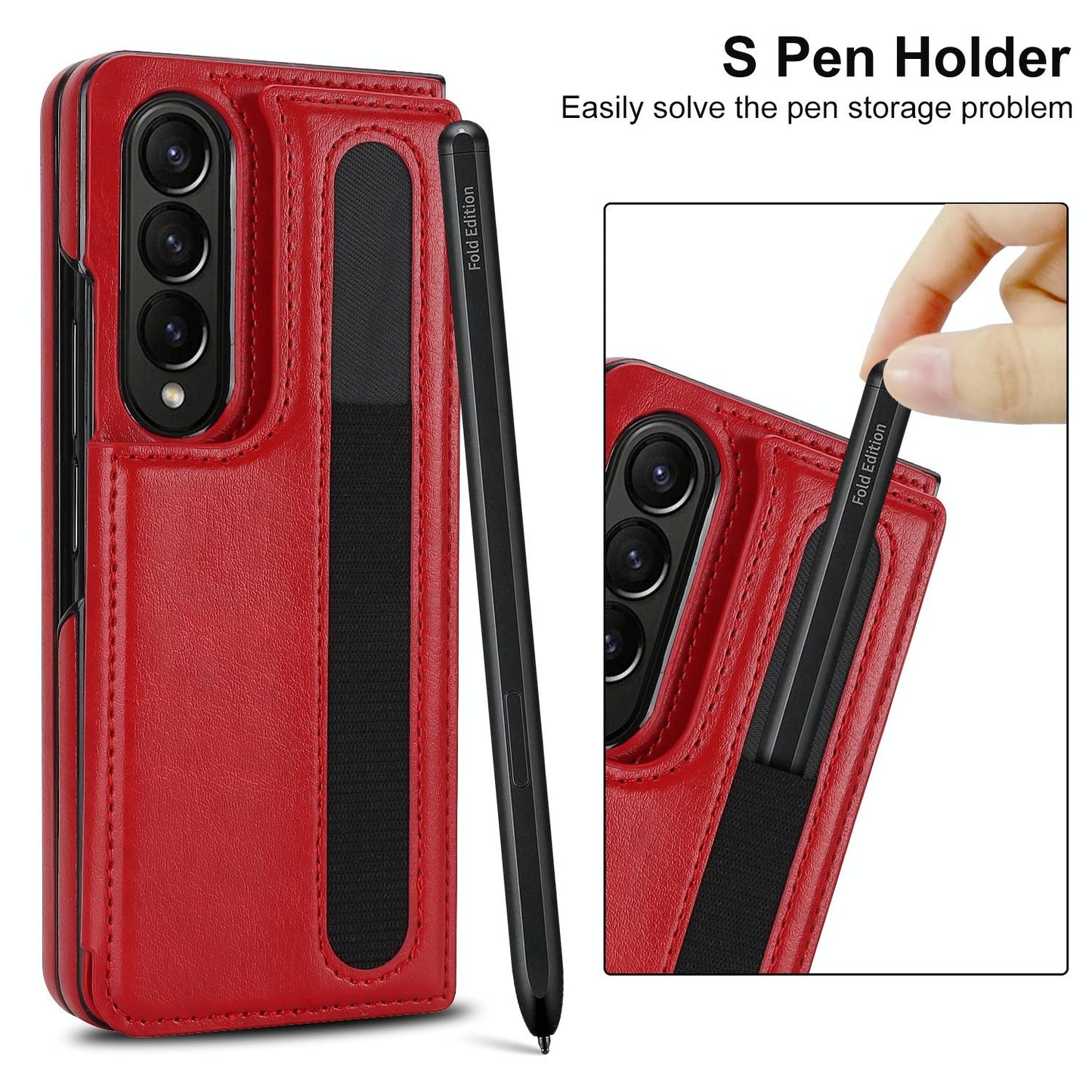 For Samsung Galaxy Z Fold4 5G Double Buckle Foldable Phone Case With Pen Slot - Red