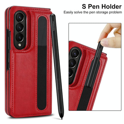 For Samsung Galaxy Z Fold4 5G Double Buckle Foldable Phone Case With Pen Slot - Red