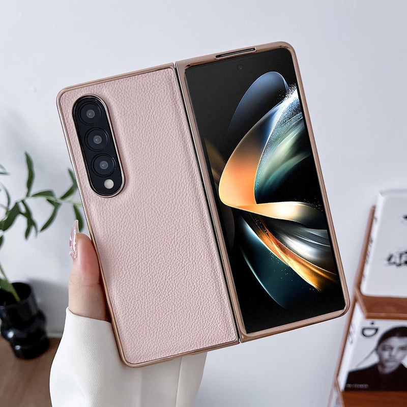 For Samsung Galaxy Z Fold4 5G Skyline Series Nano Electroplating Pu Case - Pink Gold
