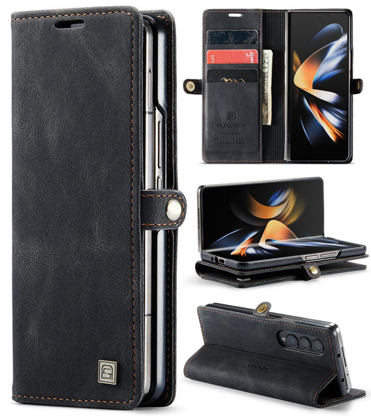For Samsung Galaxy Z Fold4 5G Vintage Rfid Leather Phone Case - Coffee