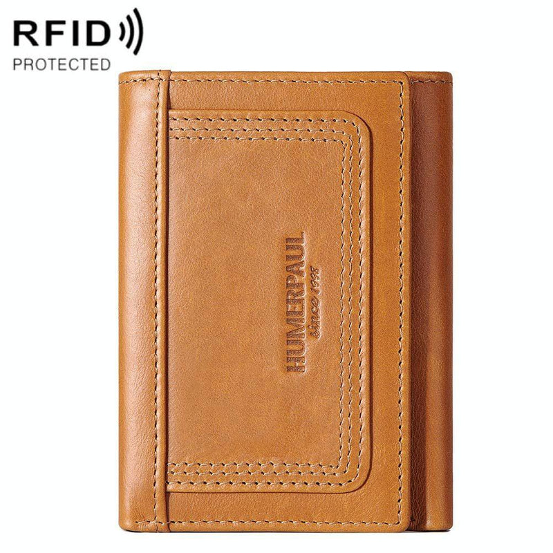 Rfid-blocking Leather Men Wallet with Multi-card Slots and Zipper Coin Pocket - Brown