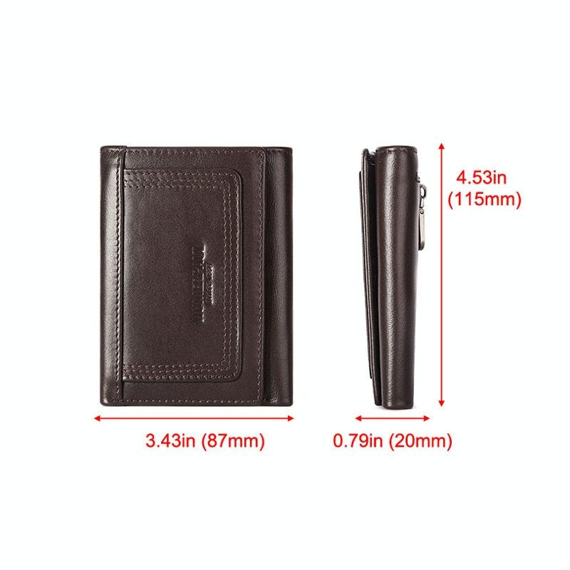Rfid-blocking Leather Men Wallet with Multi-card Slots and Zipper Coin Pocket - Brown