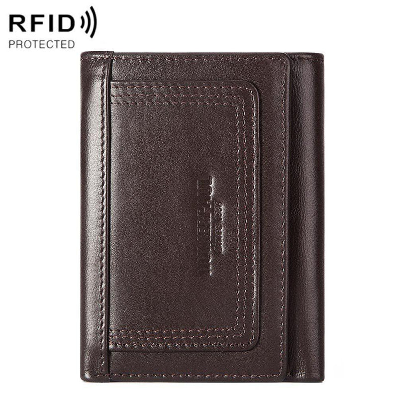 Rfid-blocking Leather Men Wallet with Multi-card Slots and Zipper Coin Pocket - Brown