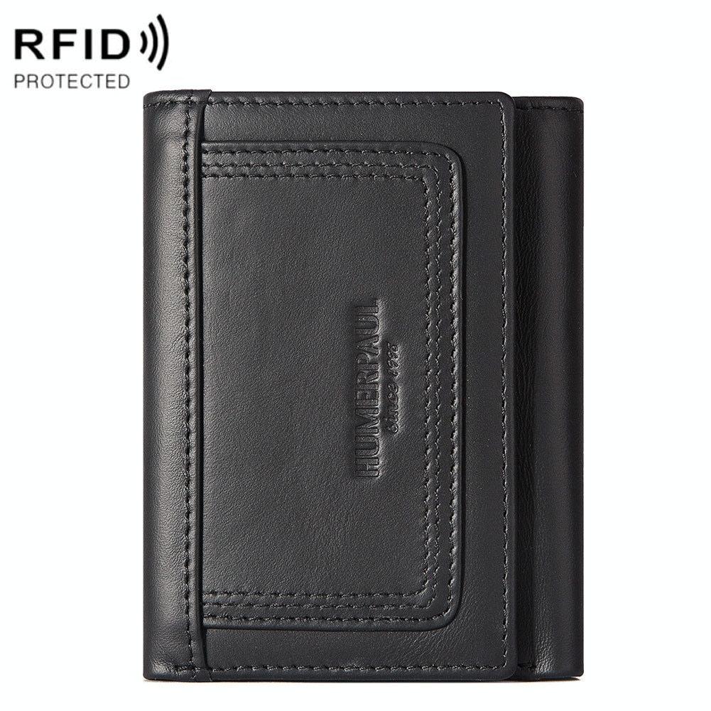 Rfid-blocking Leather Men Wallet with Multi-card Slots and Zipper Coin Pocket - Brown