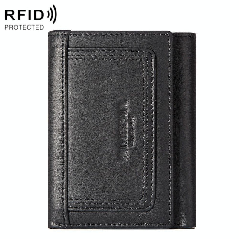 Rfid-blocking Leather Men Wallet with Multi-card Slots and Zipper Coin Pocket - Brown