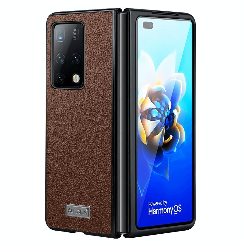 For Samsung Galaxy Z Fold4 5G Handmade Leather Shockproof Tpu Case - Brown