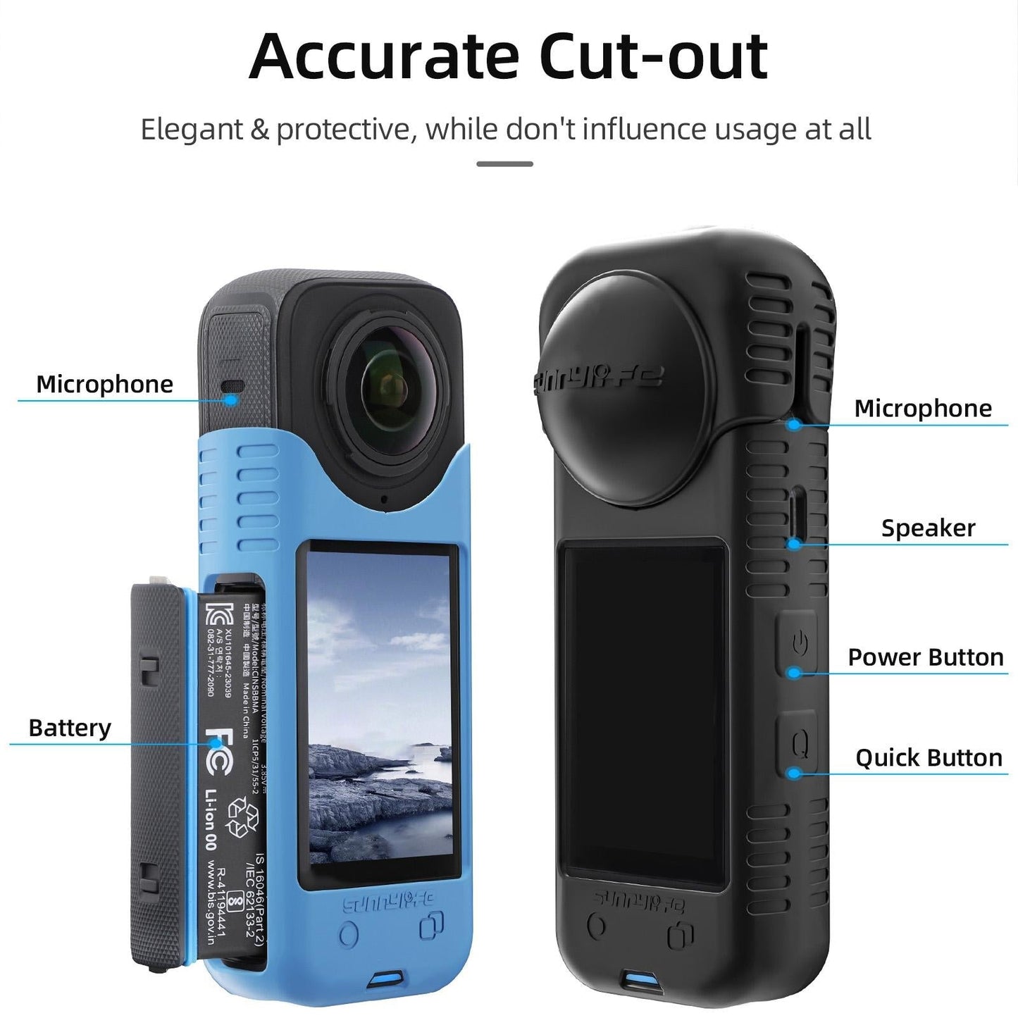 Silicone Shockproof Case and Lens Cover for Insta360 X4 by Sunnylife - Transparent - Lens Body Cover Kit