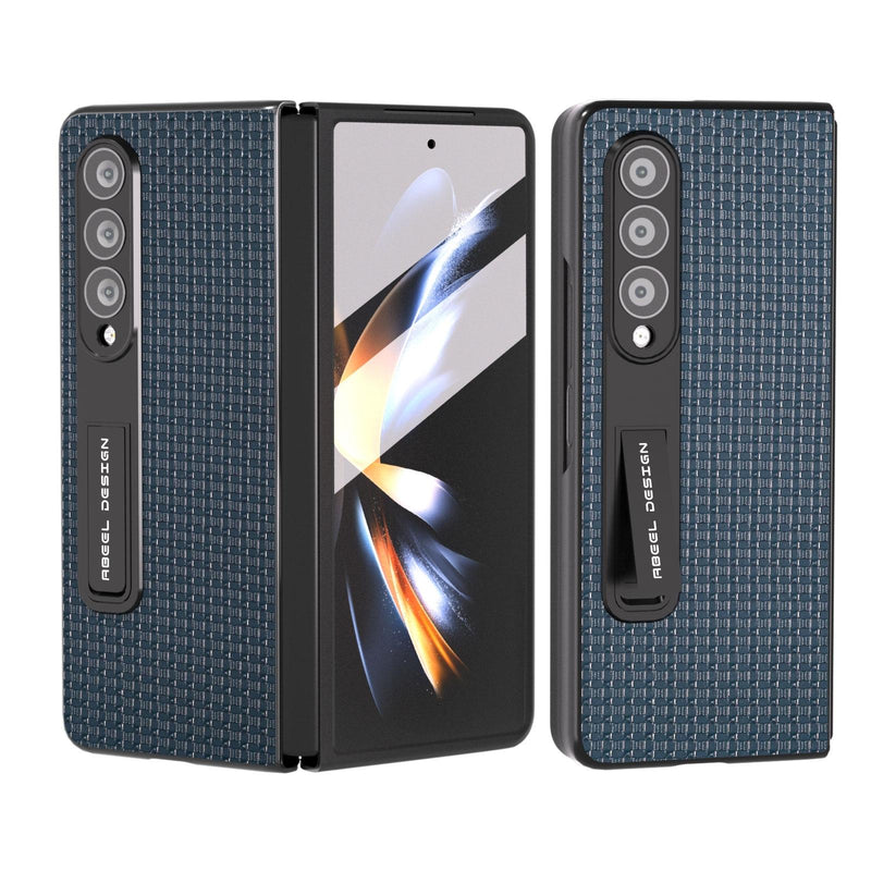 For Samsung Galaxy Z Fold4 5G Premium Leather Phone Case With Holder - Luxury Design - Royal Blue