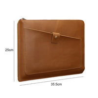 Premium Leather Business Laptop Bag With Zipper - Universal Fit - Coffee